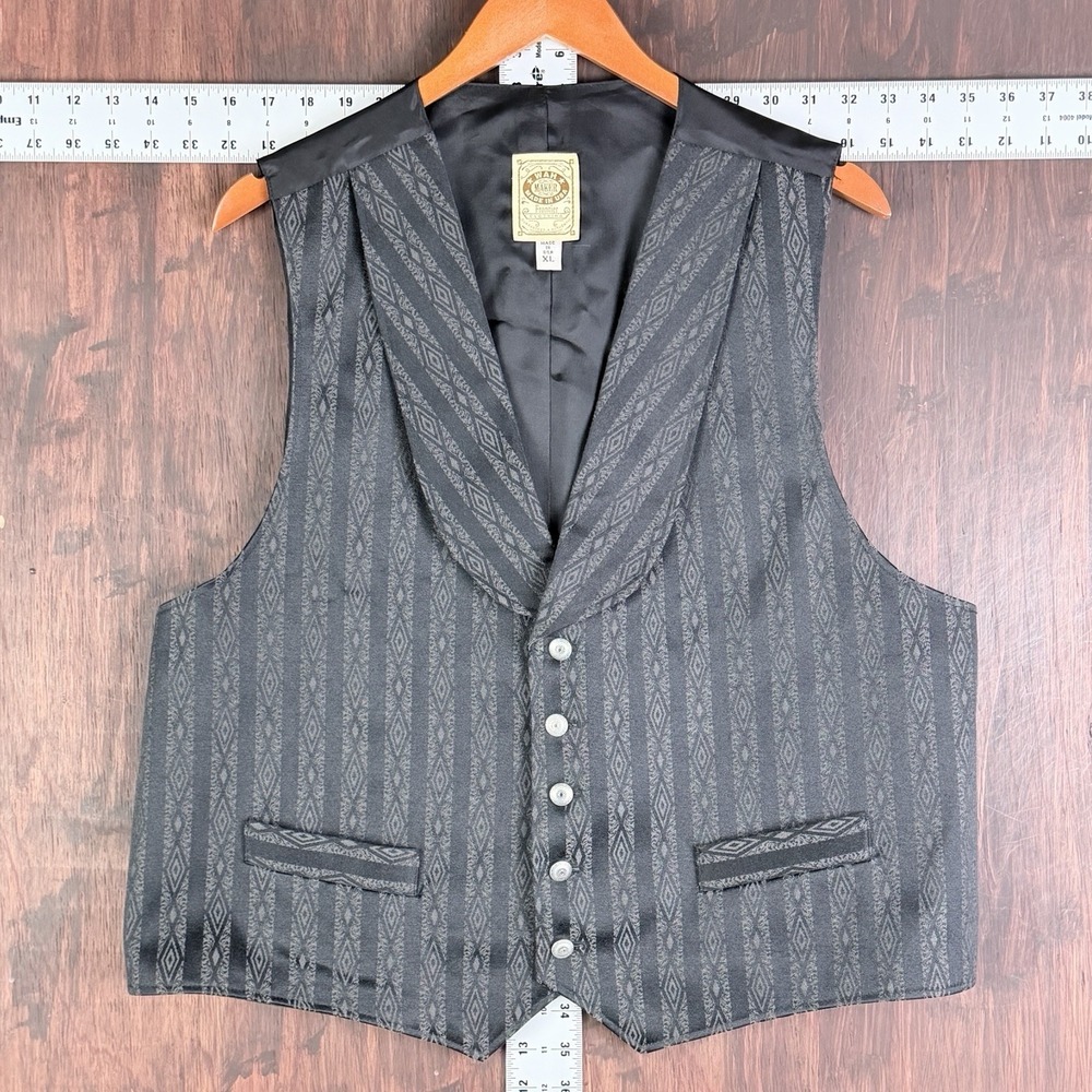 WAH Maker Frontier Clothing Vest Black Gray Jacquard Mens XL Western USA Made